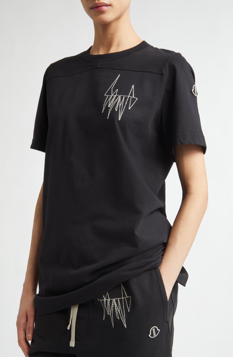 Moncler x Rick Owens Logo Embroidered T-Shirt, Alternate, color, Black