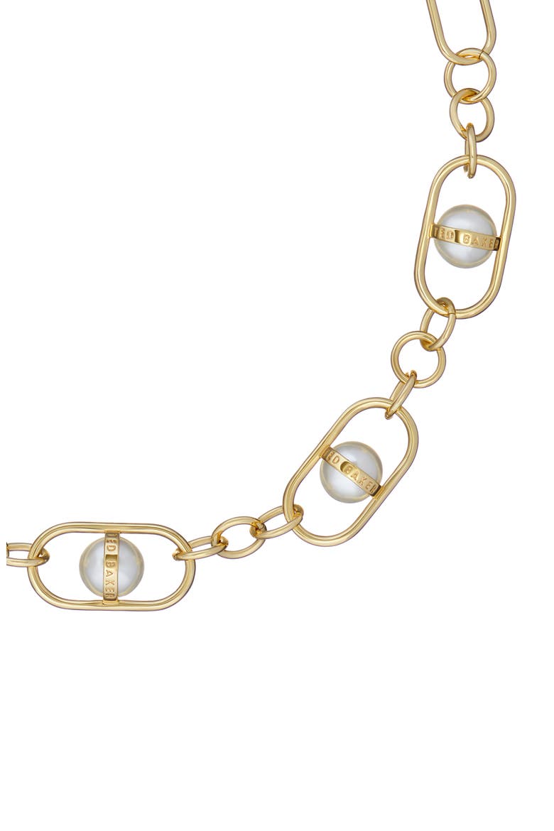 Perriet Imitation Pearl Chain Statement Necklace, Alternate, color, GOLD TONE/ PEARL