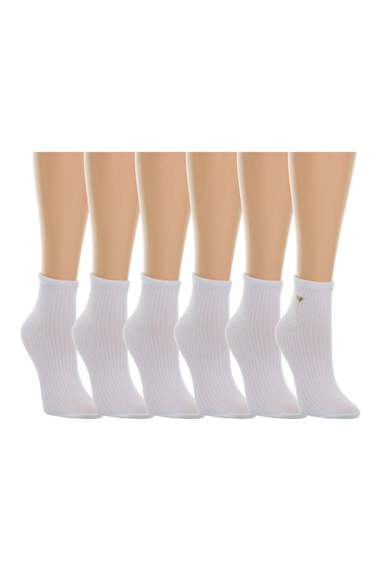 6-Pack Embroidered Rib Anklet Socks, Alternate, color, WHITE