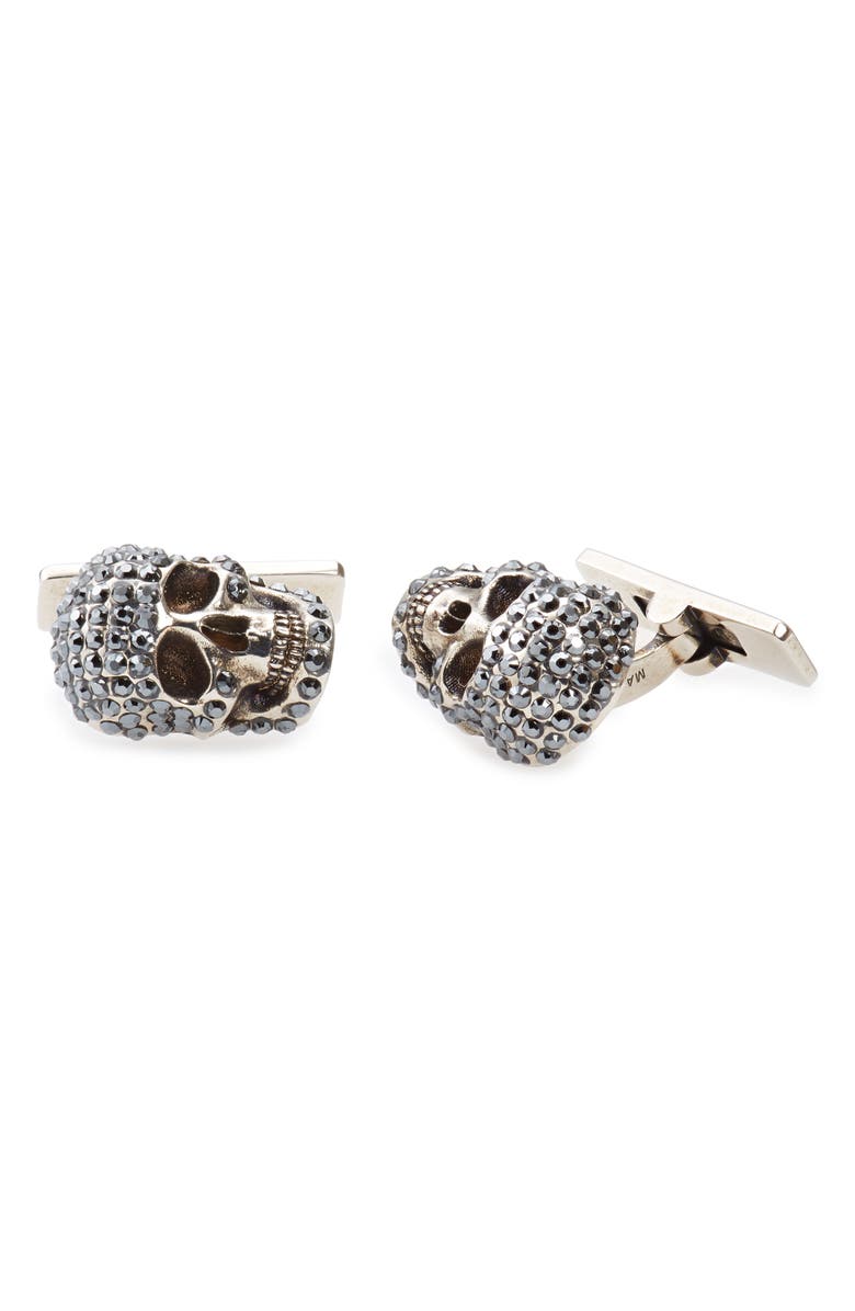 McQueen Pavé Crystal Skull Cufflinks, Main, color,