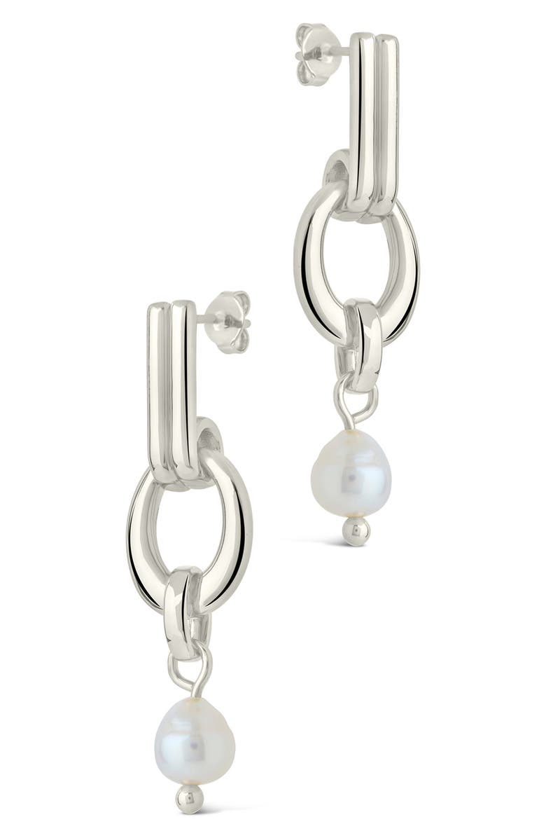 Sterling Forever Giselle Freshwater Pearl Door Knocker Drop Earrings, Alternate, color, Silver