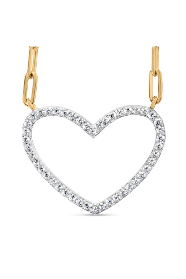 14K Yellow Gold Plated Silver 1/4 Cttw Diamond Heart with Paperclip Chain Necklace, Main, color, Yellow