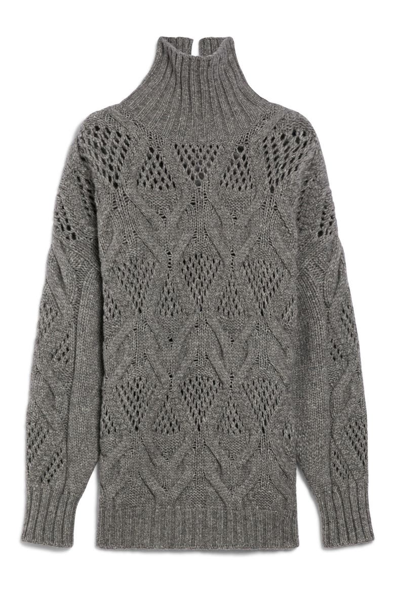 Oversize Open Stitch Wool Blend Turtleneck Sweater, Alternate, color, MEDIUM GREY