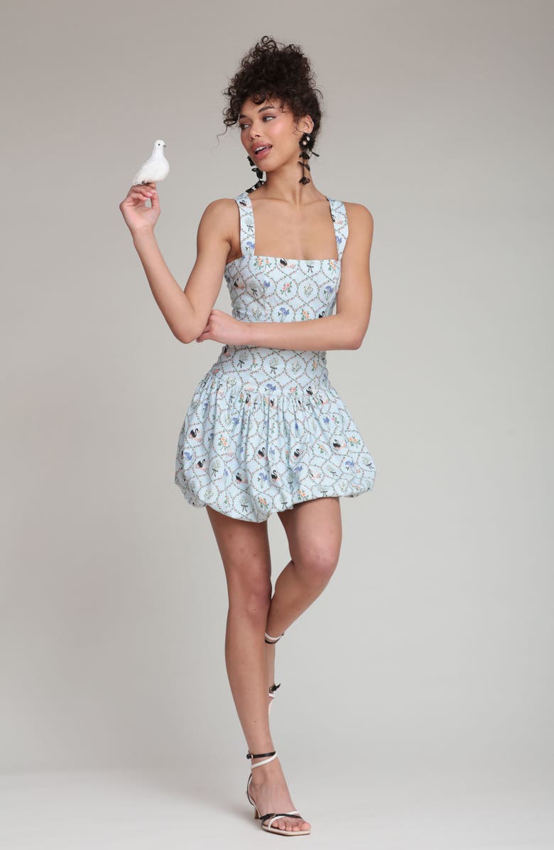 Avec Les Filles Drop Waist Bubble Hem Minidress, Alternate, color, Blue Swan