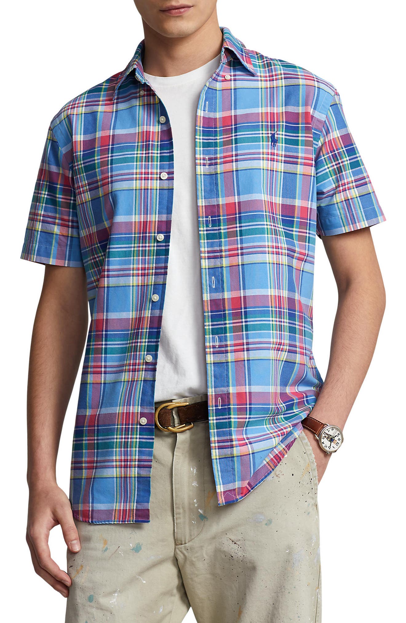 Polo Ralph Lauren Classic Fit Plaid Short Sleeve Button-Down Oxford Shirt