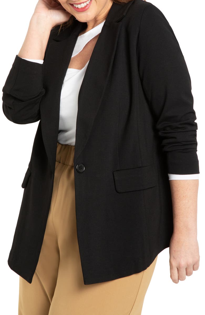 ELOQUII Ponte Knit Longline Blazer, Main, color,