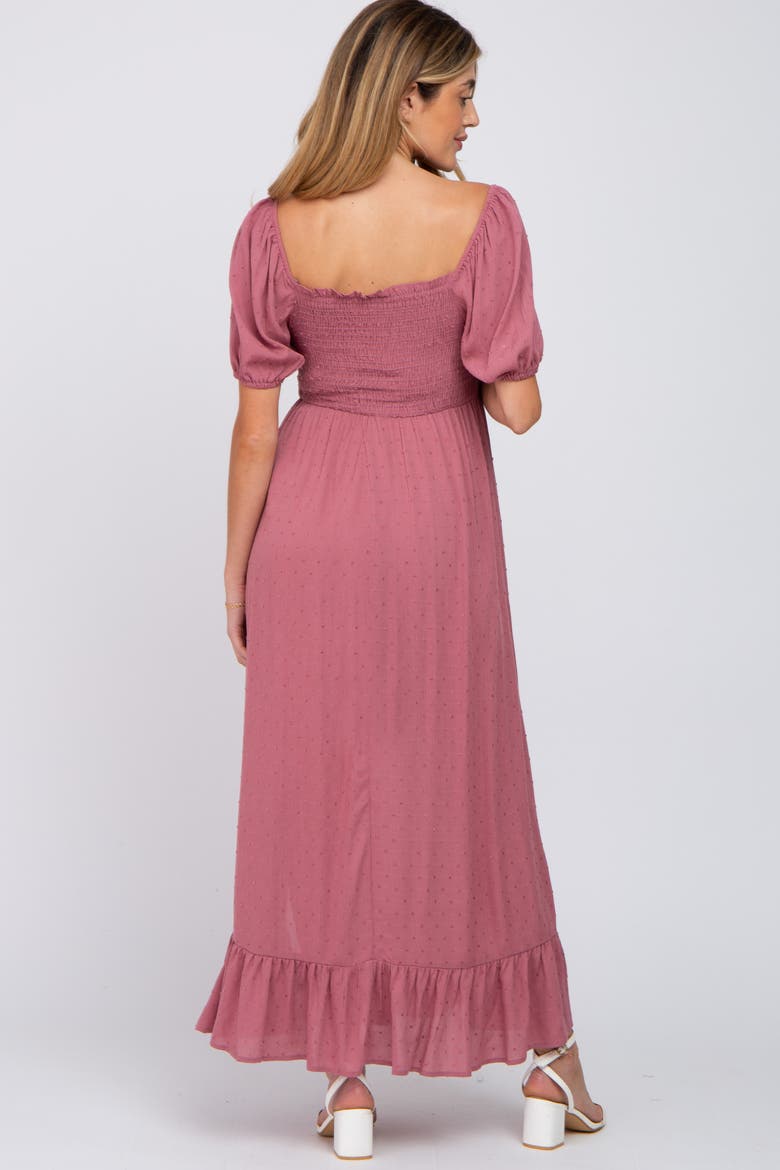 Swiss Dot Square Neck Smocked Maxi Dress, Alternate, color, Mauve