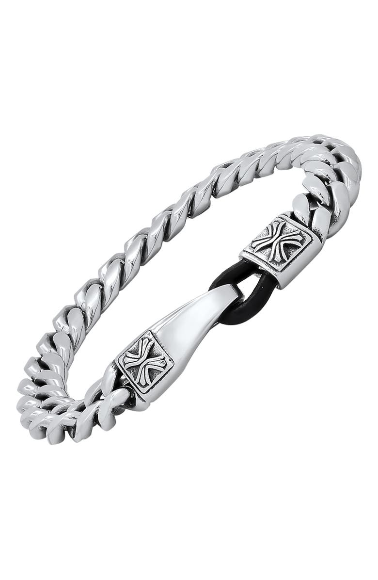 HMY JEWELRY Stainless Steel Cuban Link Bracelet, Alternate, color,