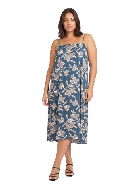 Curvy Essential Floral Print Spaghetti Strap Smocked Pocket A-Line Maxi Dress