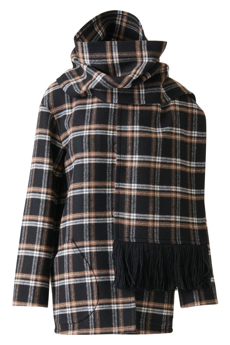 Plaid Double Face Wool Blend Jacket with Removable Scarf, Alternate, color, BLACK-CAMEL-CREAM
