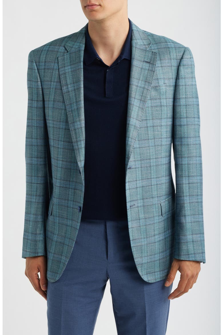 Teal Green Windowpane Check Sport Coat, Main, color, TEAL