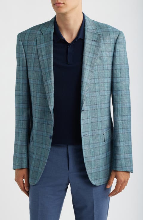 Teal Green Windowpane Check Sport Coat