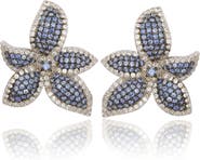 SUZY LEVIAN Floral Sterling Silver White Sapphire Blue Sapphire Brown Diamond Stud Earrings