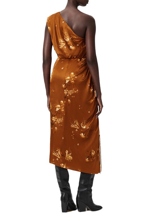Allsaints Laura Ruched One-shoulder Satin Cocktail Dress In Orange