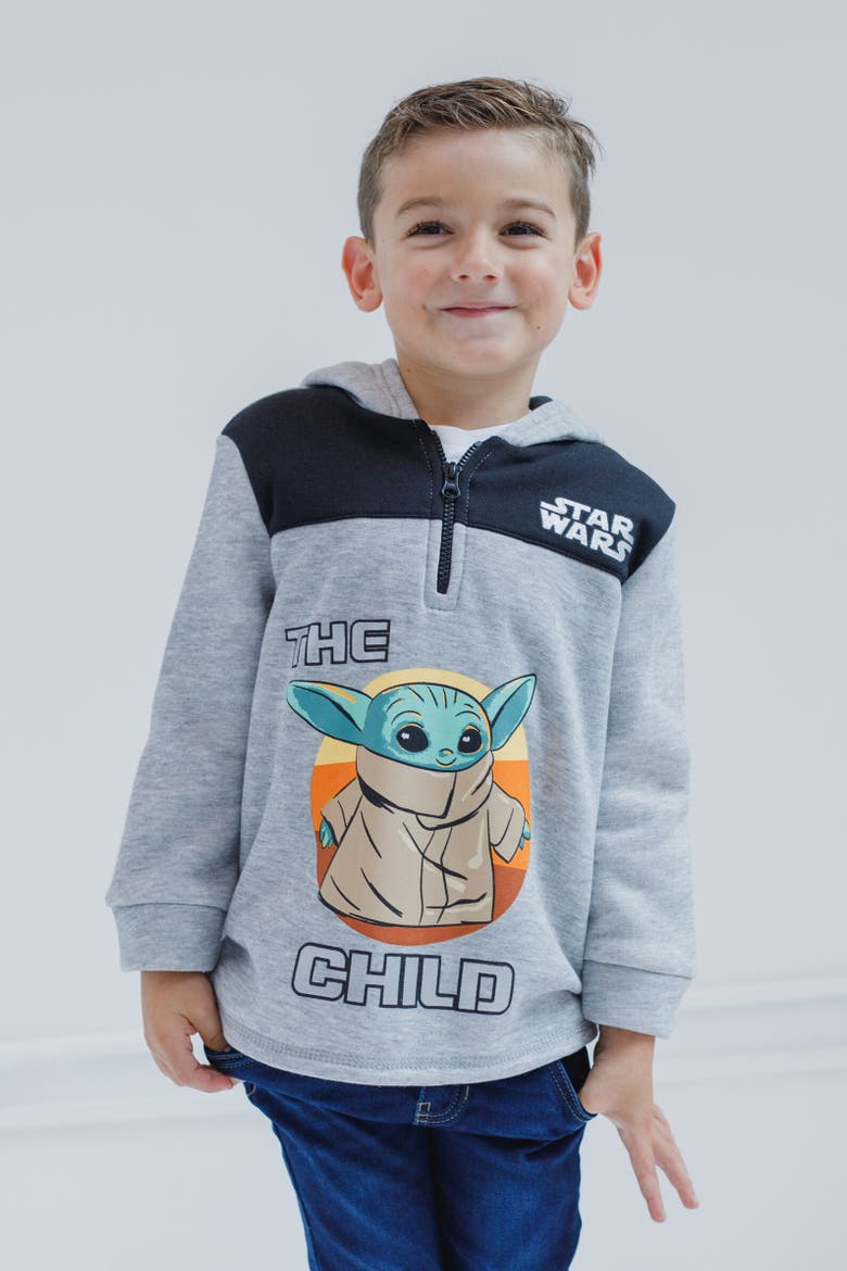 The Mandalorian Baby Yoda Half Zip Hoodie, Alternate, color, Gray