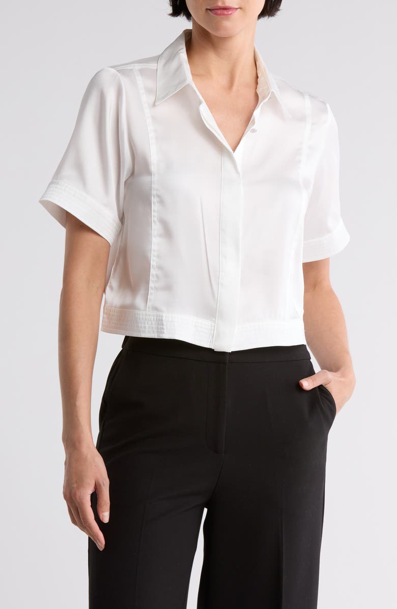 DONNA KARAN Boxy Crop Button-Up Shirt, Main, color,