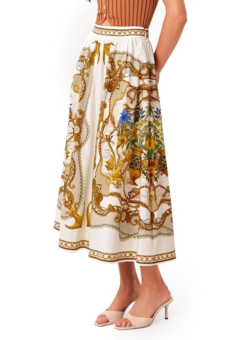 Nautical Print Cotton Midi Skirt, Alternate, color, IVORY