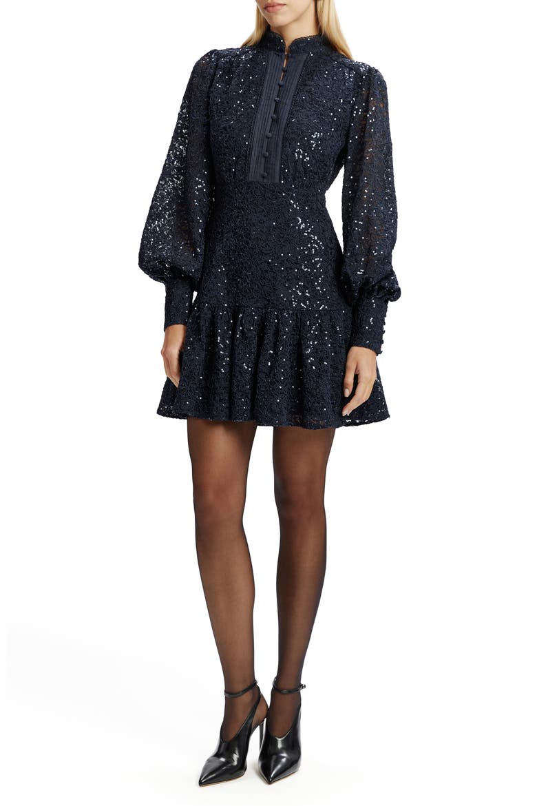 Remy Long Sleeve Lace & Sequin Minidress, Main, color, NAVY