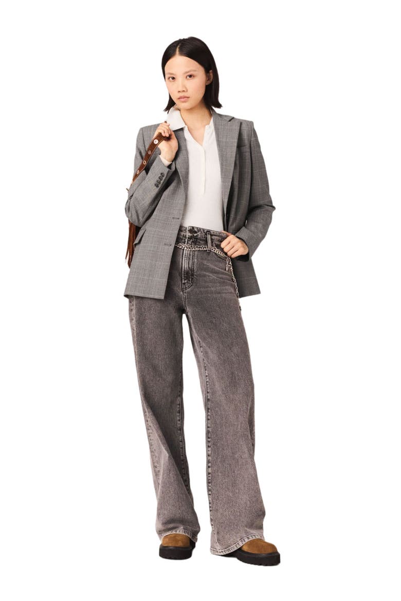 Wide-leg jeans with chain-link belt, Main, color, Grey