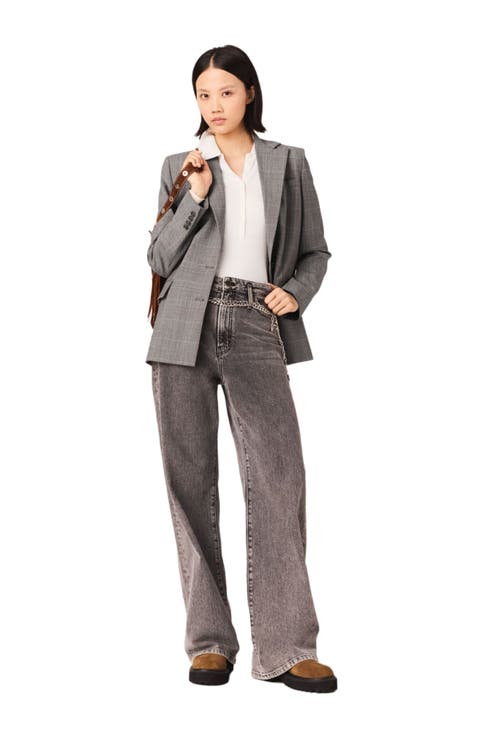 Wide-leg jeans with chain-link belt