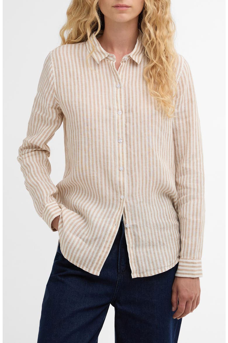 Marine Linen Button-Up Shirt, Main, color, PINK STRIPE