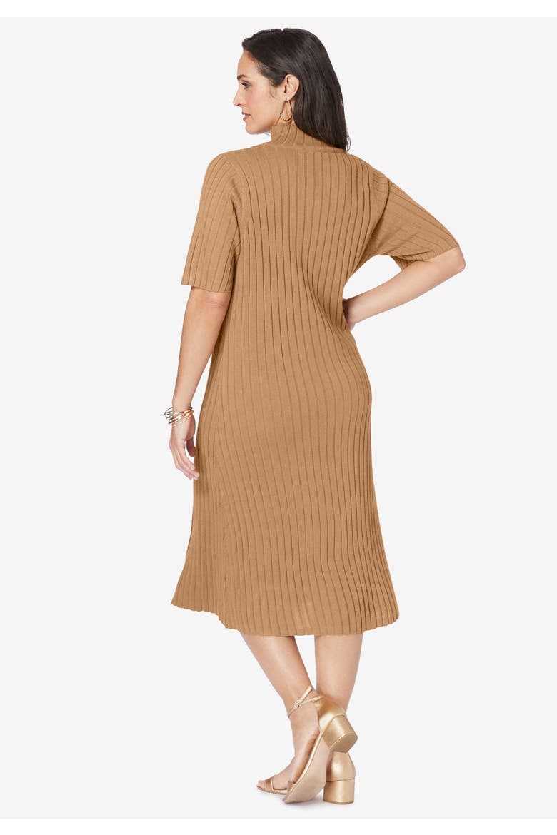 Button Front Sweater Dress, Alternate, color, DARK OLIVE GREEN