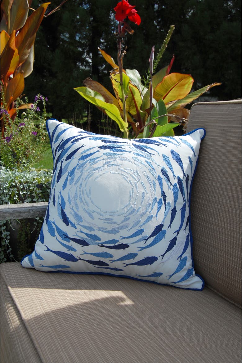 Azure Fish School Indoor/Outdoor Accent Throw Pillow 20" x 20", Alternate, color, Blue