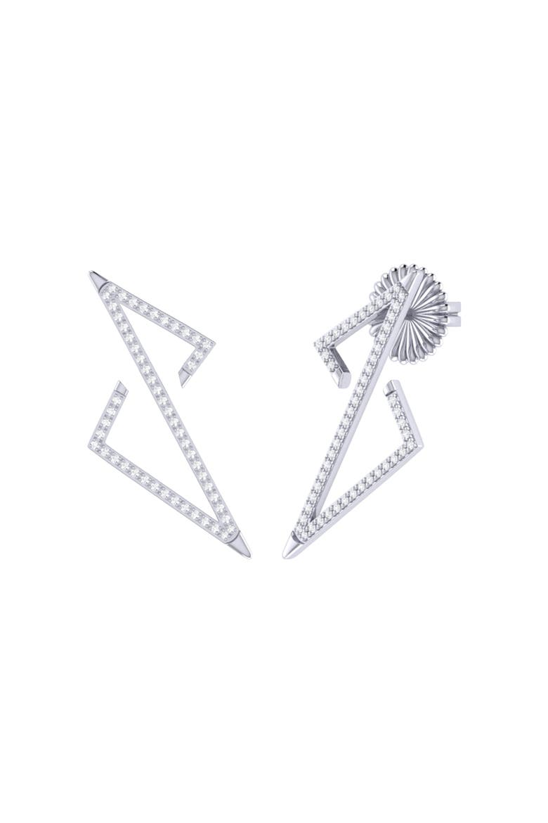Electric Spark Zig Zag Sterling Silver Diamond Earring, Main, color, Silver