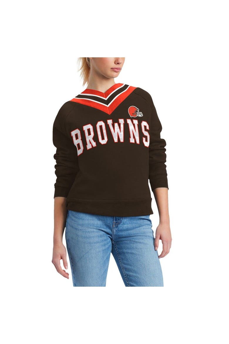 Women's Tommy Hilfiger Brown Cleveland Browns Heidi Raglan V-Neck Sweater, Main, color, Brown