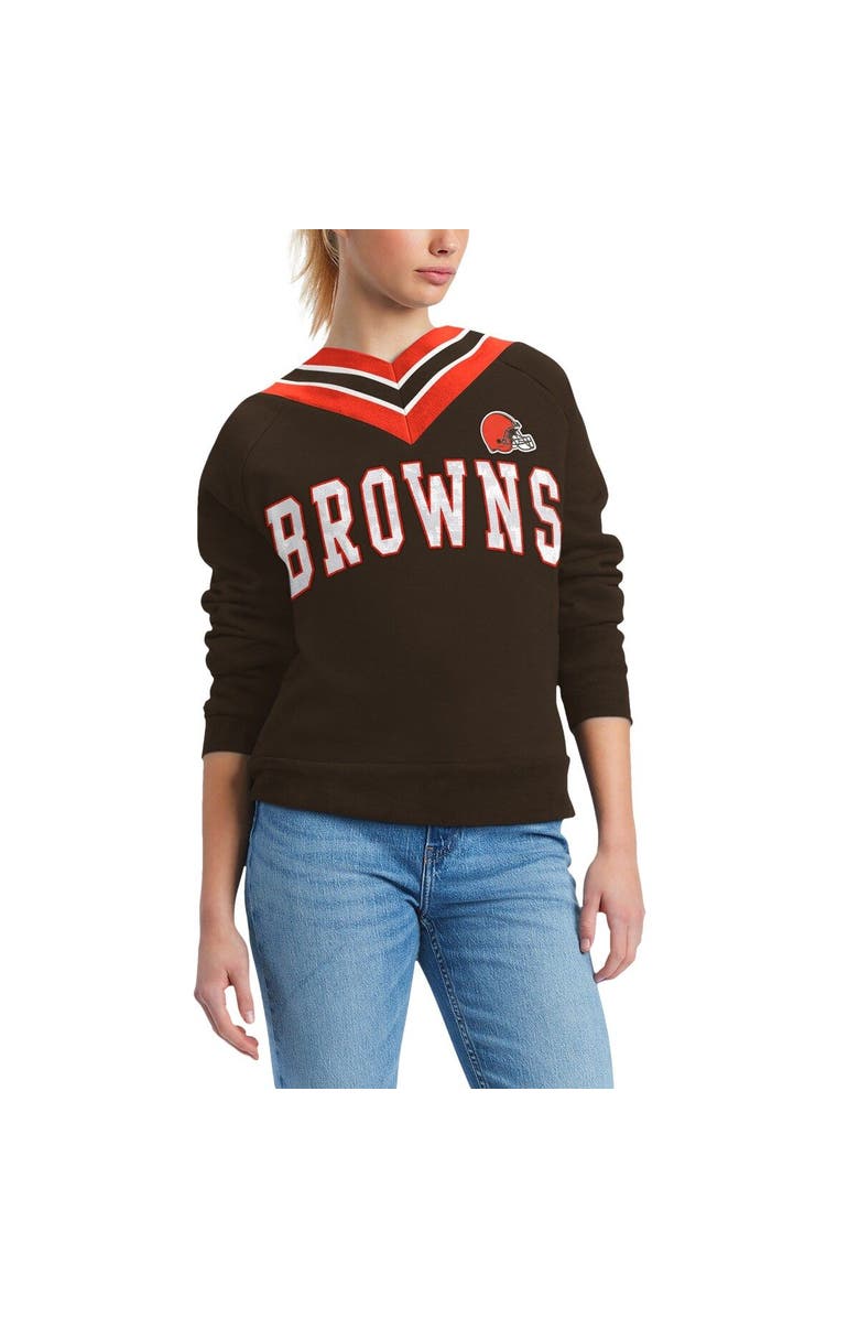 Tommy Hilfiger Women's Tommy Hilfiger Brown Cleveland Browns Heidi Raglan V-Neck Sweater, Main, color, Brown