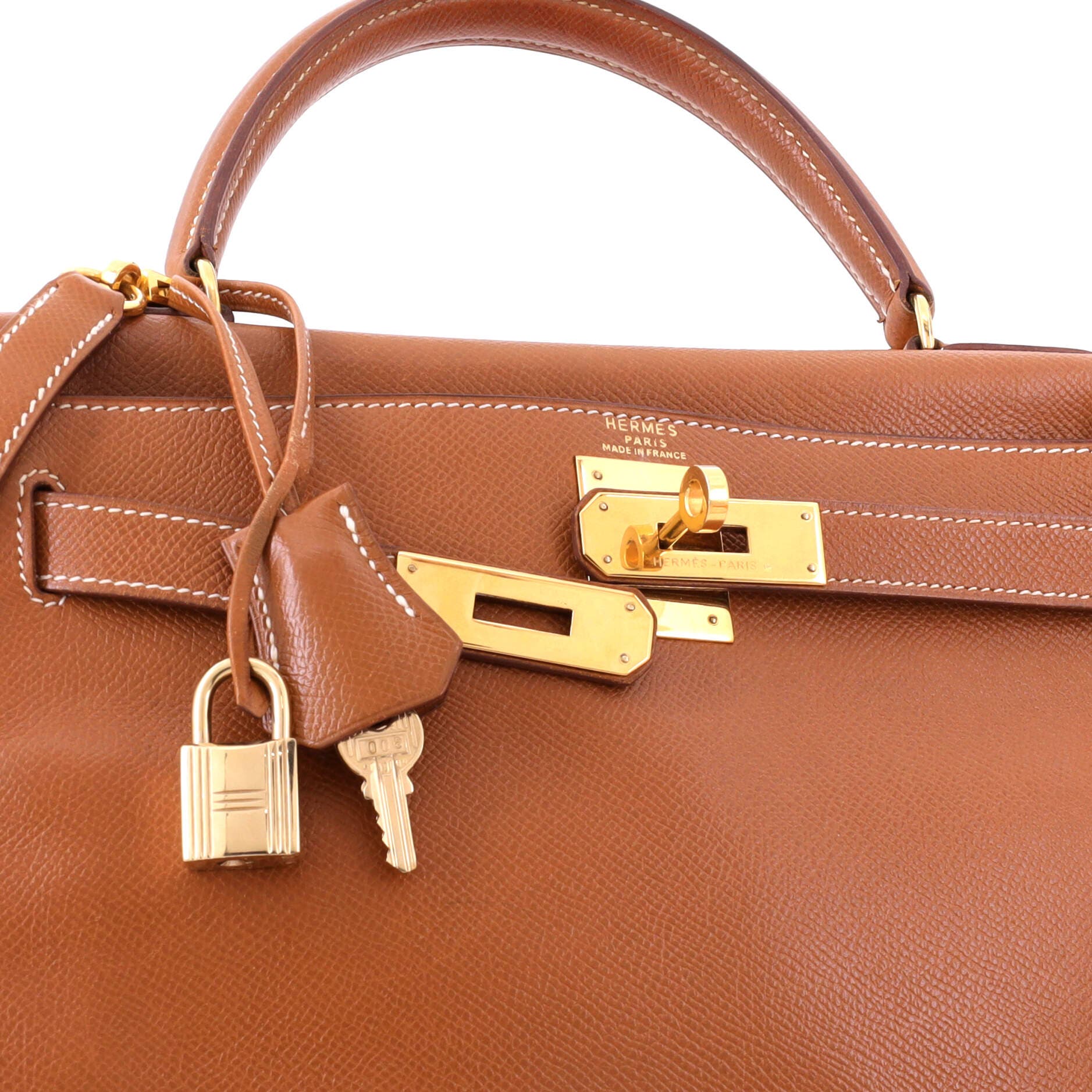 Pre-Owned Hermes Kelly Handbag Brown Courchevel with Gold Hardware 28, Alternate, color, Gold