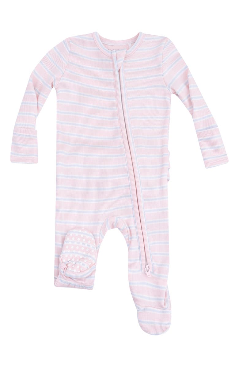 Angel Dear Multistripe Long Sleeve Rib Footie, Main, color, Pink