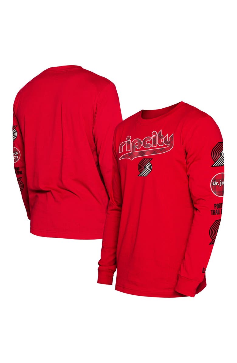 New Era Men's New Era Red Portland Trail Blazers 2023/24 City Edition Long Sleeve T-Shirt, Main, color, 