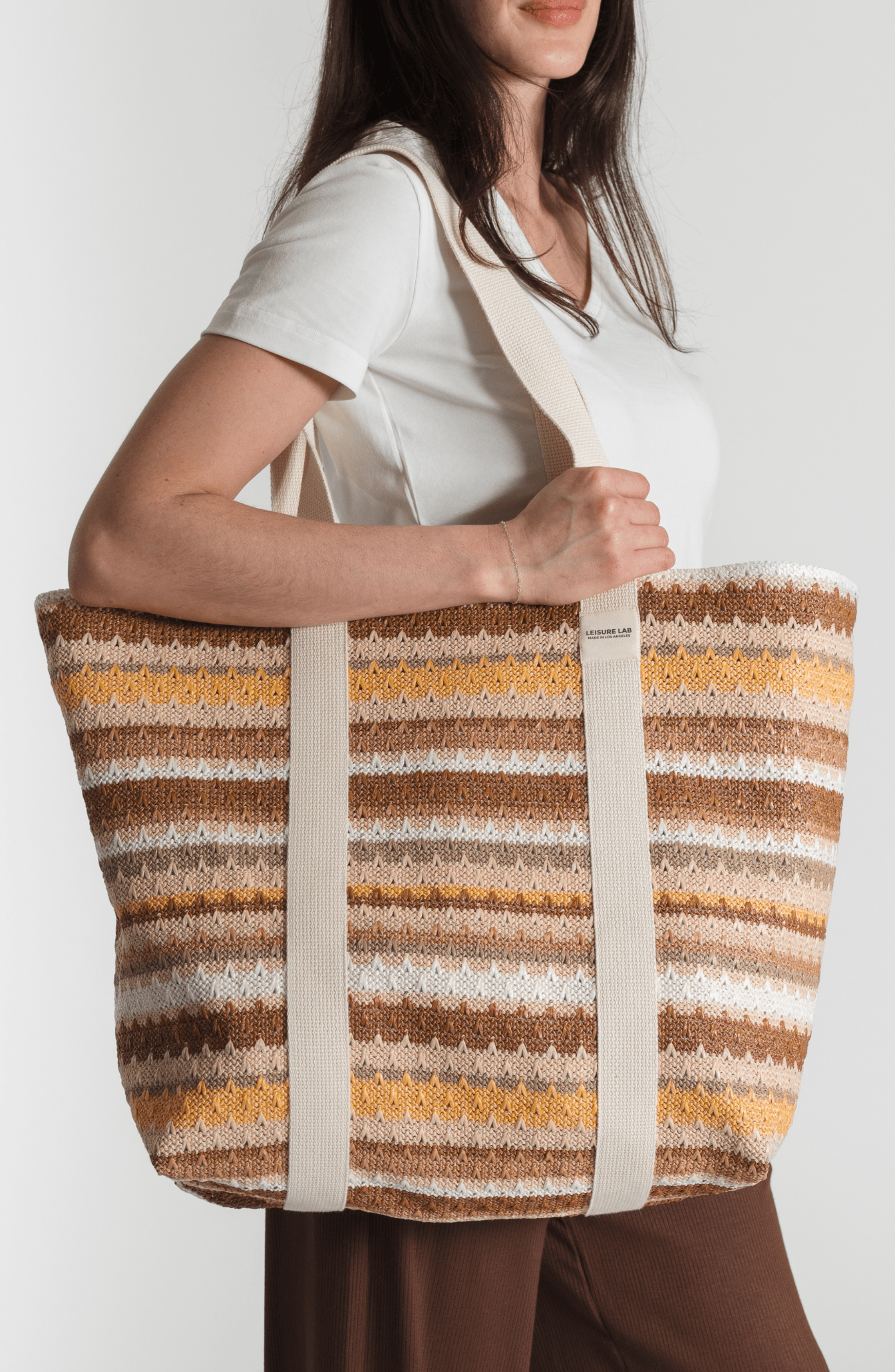 LEISURE LAB Savannah Tote, Main, color, Sand Stripes