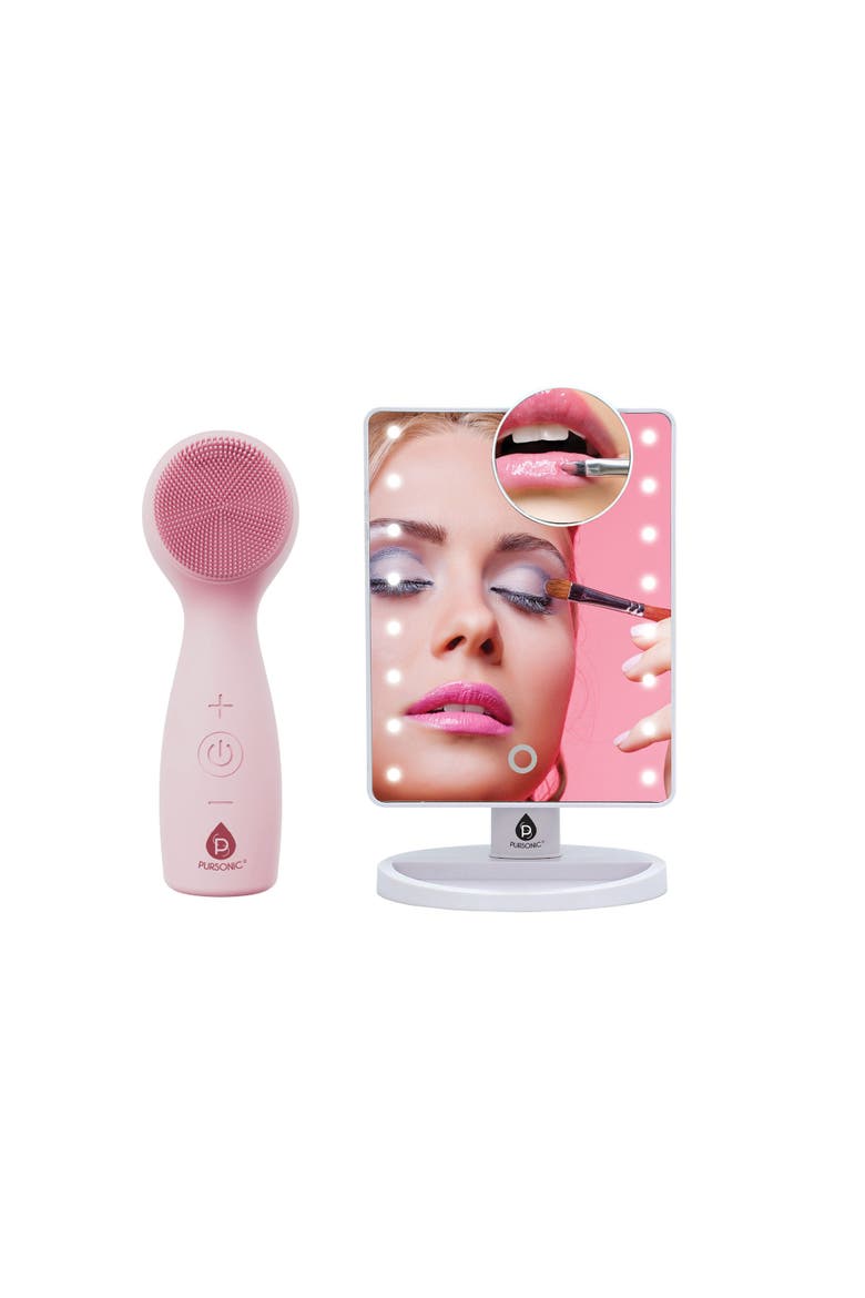 LED Vanity Mirror & 3-in-1 Facial Brush, Main, color, Multicolor