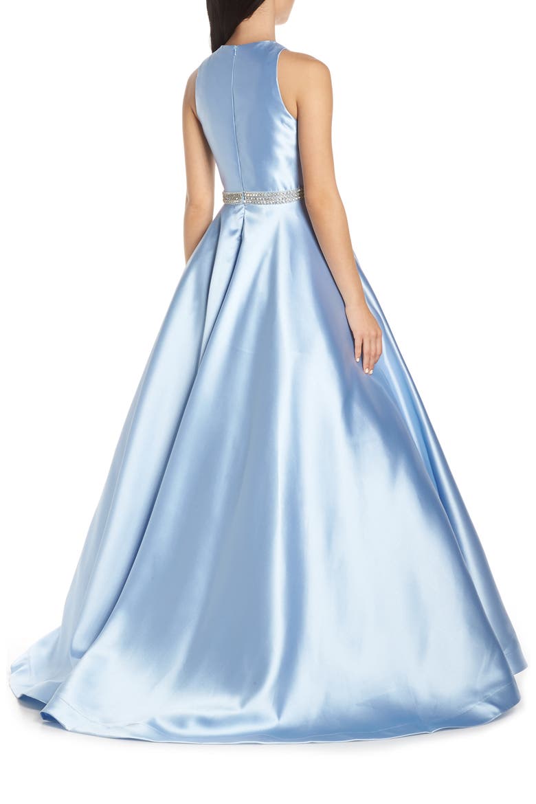 Embellished Waist Satin Ballgown, Alternate, color, POWDER BLUE