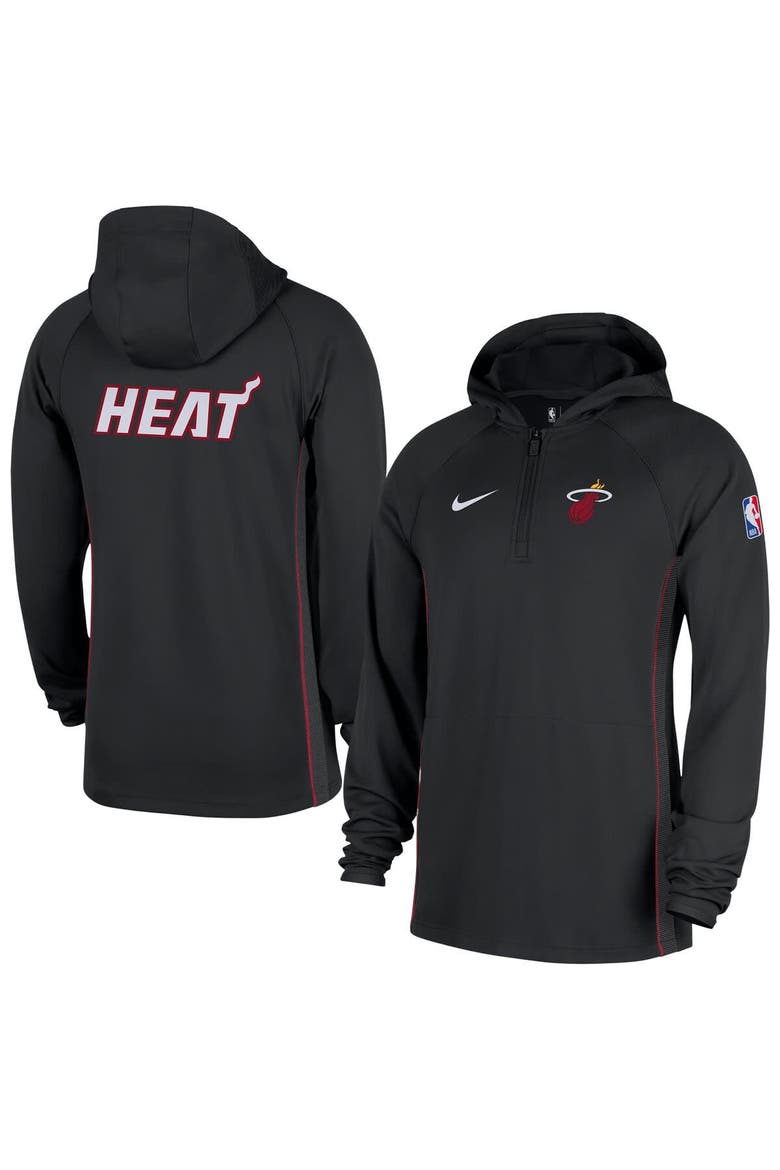 Men's Nike  Black Miami Heat Authentic On Court Zone Quarter-Zip Dri-FIT Hoodie Jacket, Main, color, Black