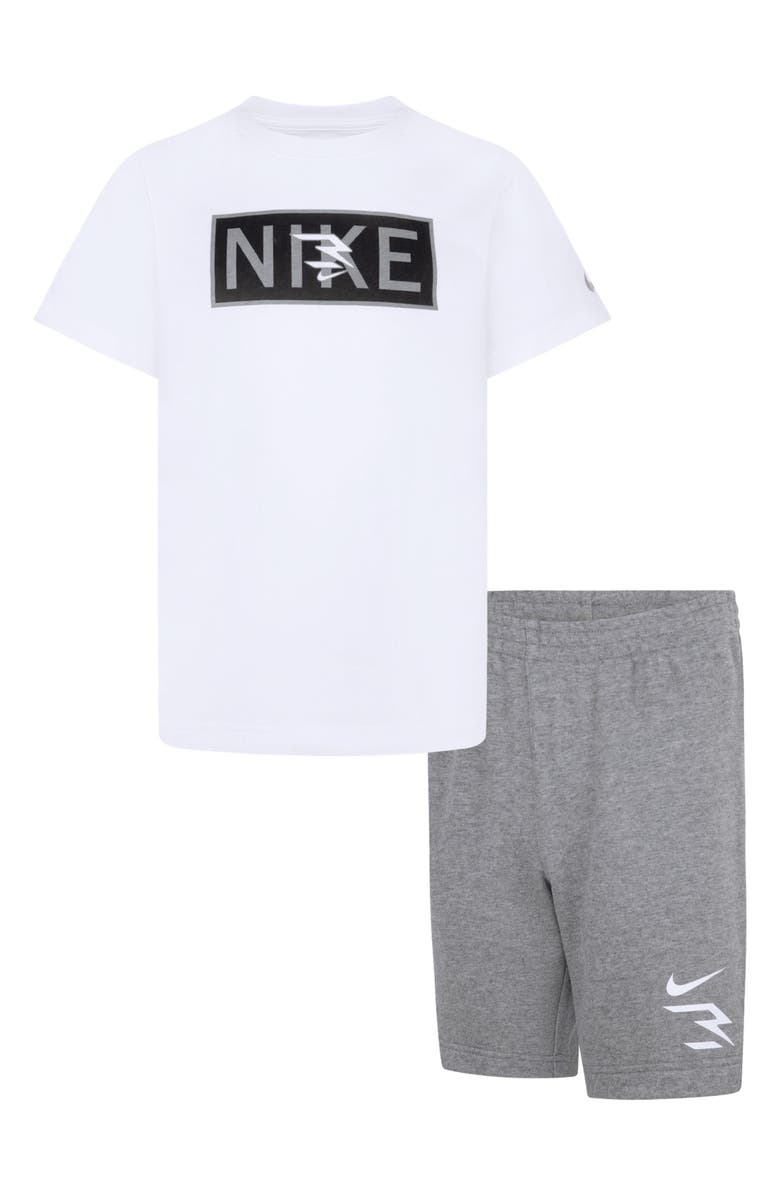 3 Brand Kids' Plate Logo Graphic T-Shirt & Shorts Set, Main, color, Carbon Heather