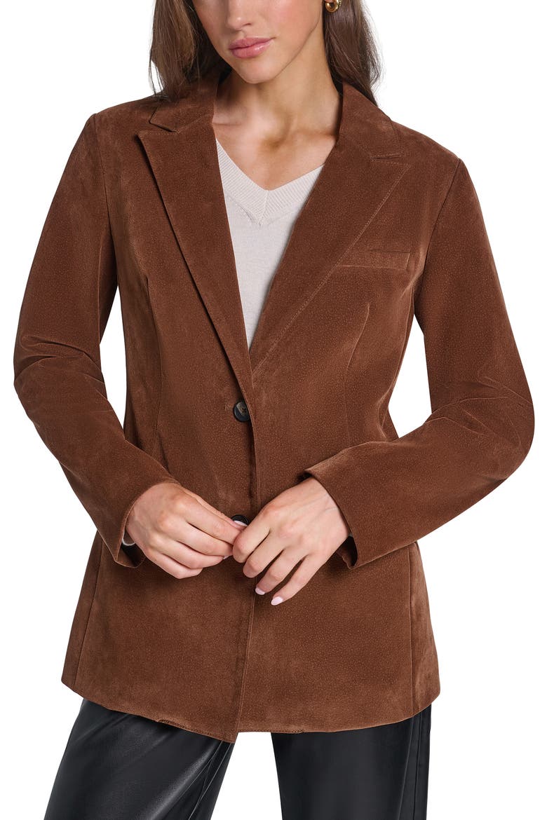 Faux Suede Blazer, Main, color, MAPLE FAUX SUEDE