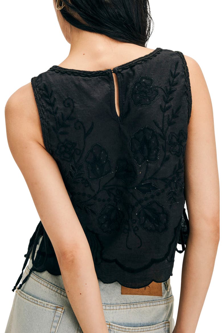 Faded Gardens Embroidered Cotton Tank, Alternate, color, WASHED BLACK