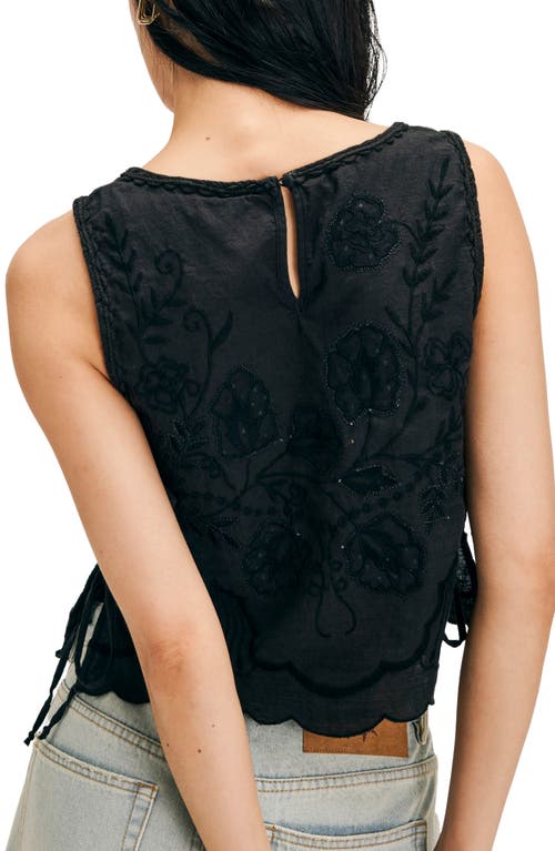 Shop Free People Faded Gardens Embroidered Cotton Tank In Washed Black