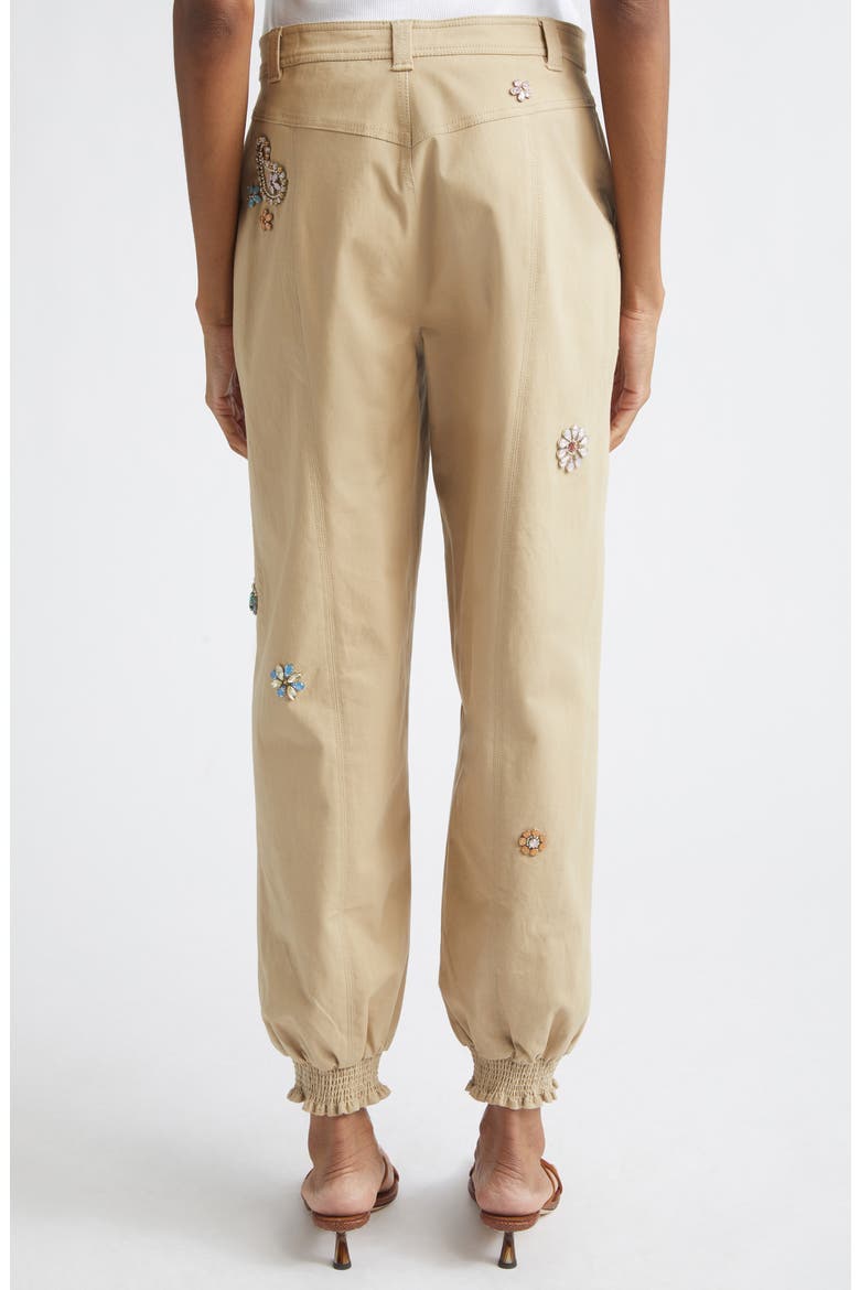Rhinestone Paisley Embroidered Ankle Pants, Alternate, color, KHAKI