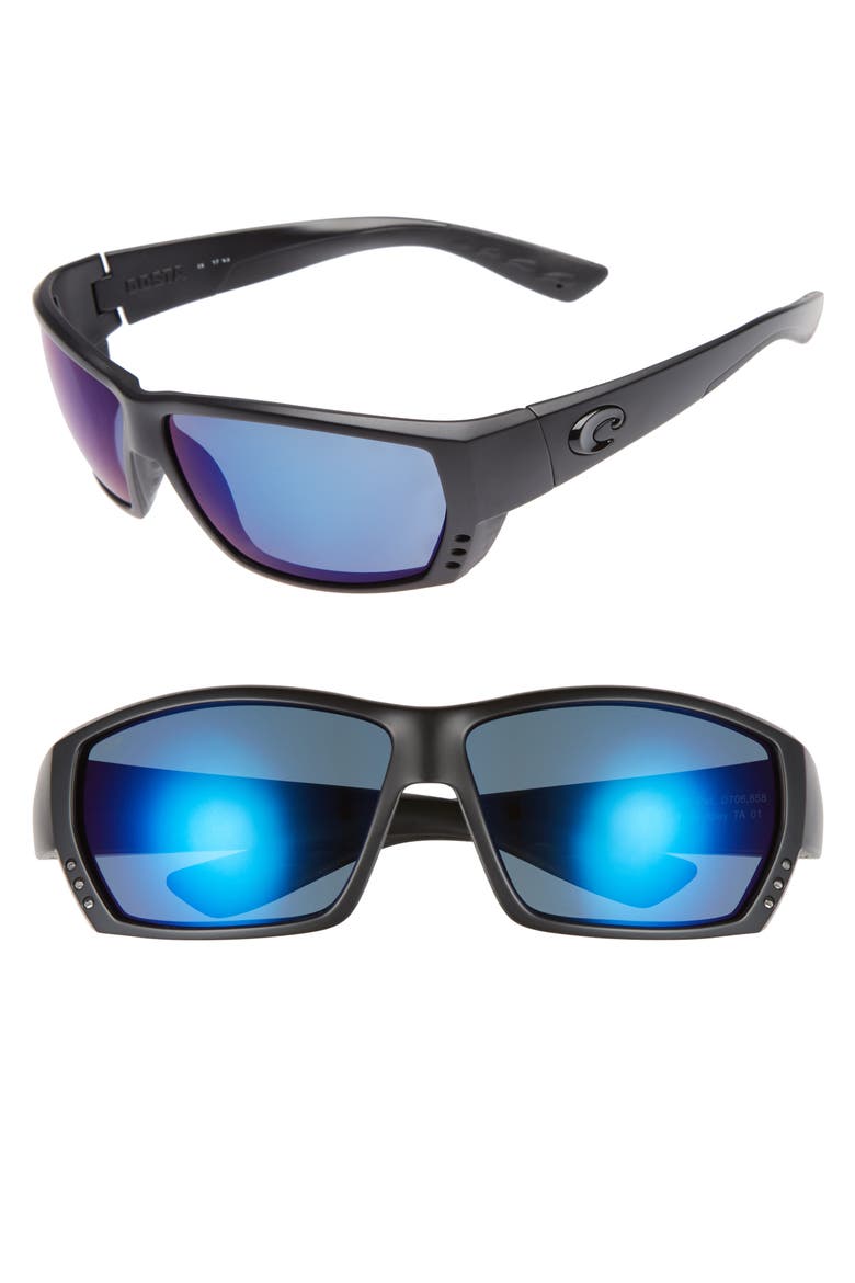 Tuna Alley 60mm Polarized Sunglasses, Main, color, BLACKOUT/ BLUE MIRROR