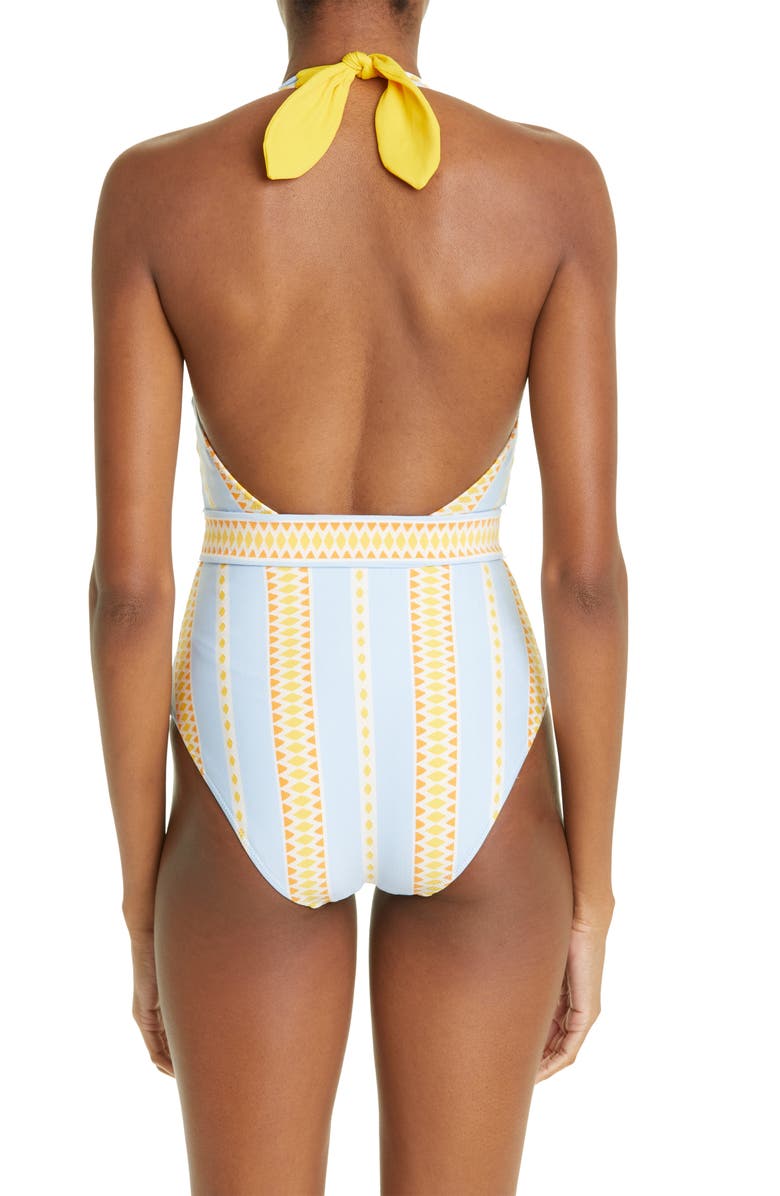 lemlem Jemari Tie Waist One-Piece Swimsuit, Alternate, color, Sky