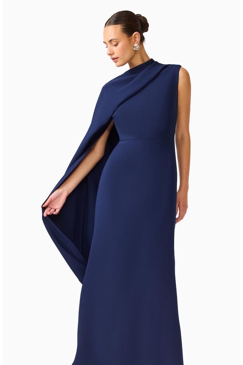 Leonara Asymmetric Cape Dress, Alternate, color, DEEP NAVY