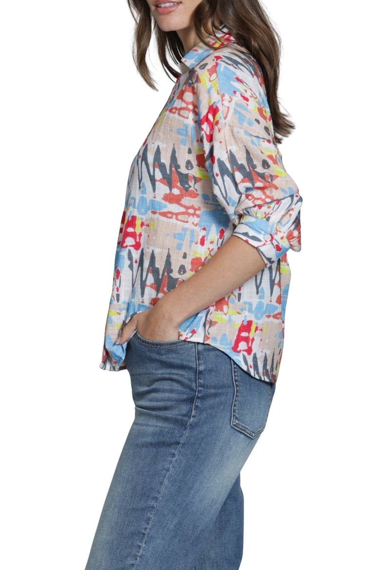 Abstract Print Elbow Sleeve Button-Up Shirt, Alternate, color, BLUE MULTI