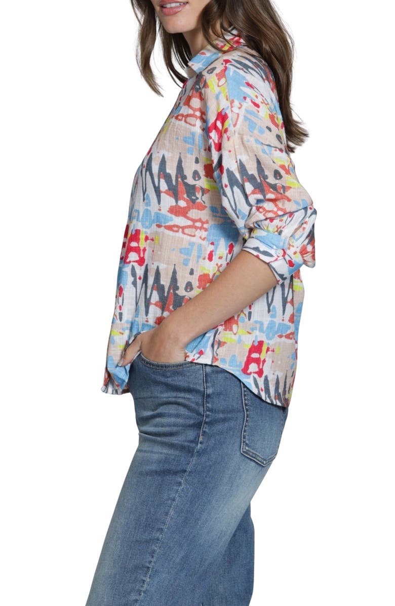 APNY Abstract Print Elbow Sleeve Button-Up Shirt, Alternate, color, Blue Multi