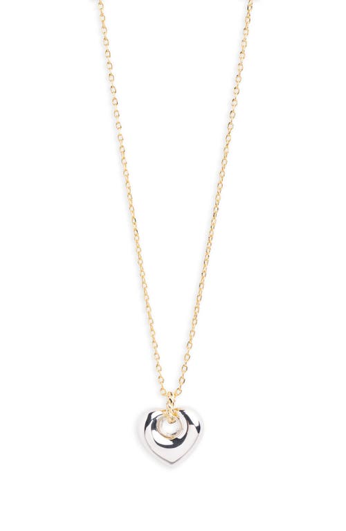 Argento Vivo Two Tone Puffy Heart Pendant Necklace In Gold