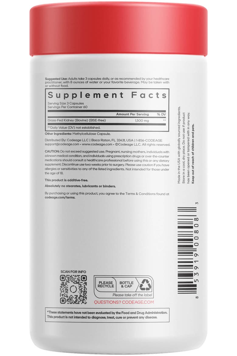 Grass-Fed Beef Kidney Glandular Supplement, Alternate, color, White