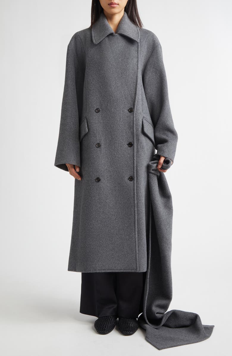 EENK Double Breasted Wool Blend Coat with Scarf Detail, Alternate, color, Melange Grey Wool